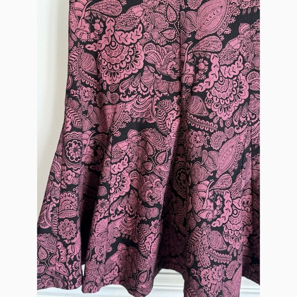 Le Château Pink Black Floral Jacquard Fit & Flare Dress M Baroque Parisian Chic - Picture 5 of 12